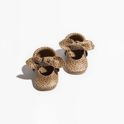 Freshly Picked Newborn Almond Speckles Knotted Bow Baby Shoe