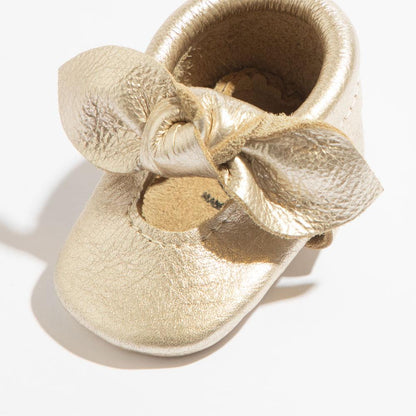Freshly Picked Newborn Platinum Knotted Bow Baby Shoe