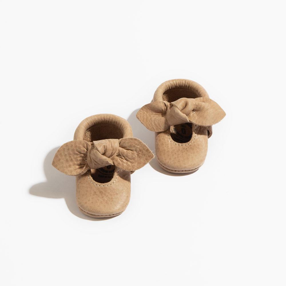 Freshly Picked Newborn Weathered Brown Knotted Bow Baby Shoe