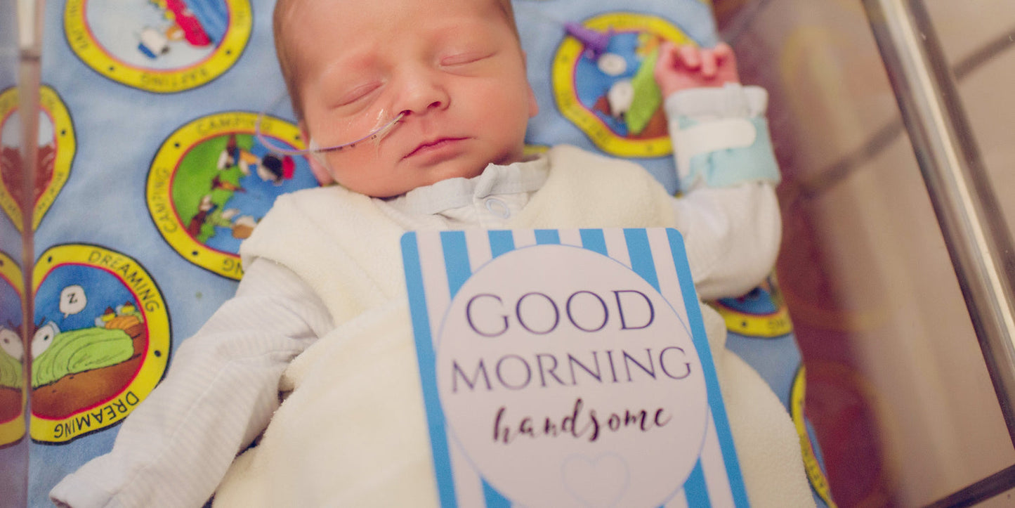 Three Little Tots Boy Preemie NICU Milestone Cards in Plastic