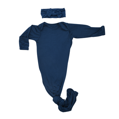 Three Little Tots Navy Blue Knotted Newborn Baby Gown