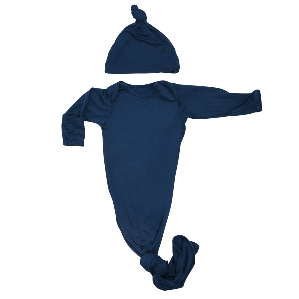 Three Little Tots Navy Blue Knotted Newborn Baby Gown