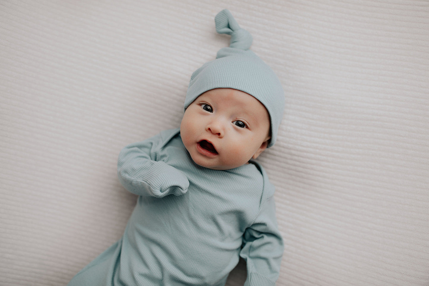 Three Little Tots Blue Bird Ribbed Knotted Newborn Baby Gown