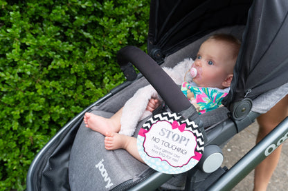 Three Little Tots Girl Zig Zag Please Don't Touch My Baby Car Seat Sign Tag