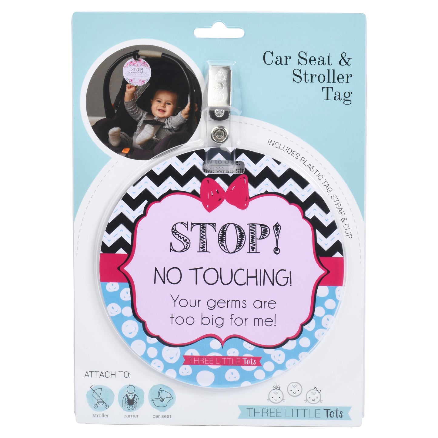 Three Little Tots Girl Zig Zag Please Don't Touch My Baby Car Seat Sign Tag