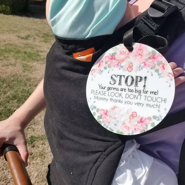 Three Little Tots Flower No Touching Baby Car Seat Sign Tag