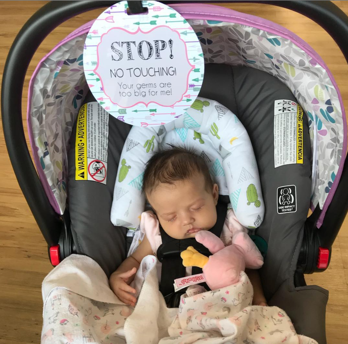 Three Little Tots Girl Arrows Stop No Touching Newborn Baby Car Seat Sign Tag