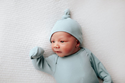 Three Little Tots Blue Bird Ribbed Knotted Newborn Baby Gown