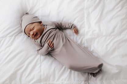 Three Little Tots Harbor Mist Neutral Knotted Newborn Baby Gown