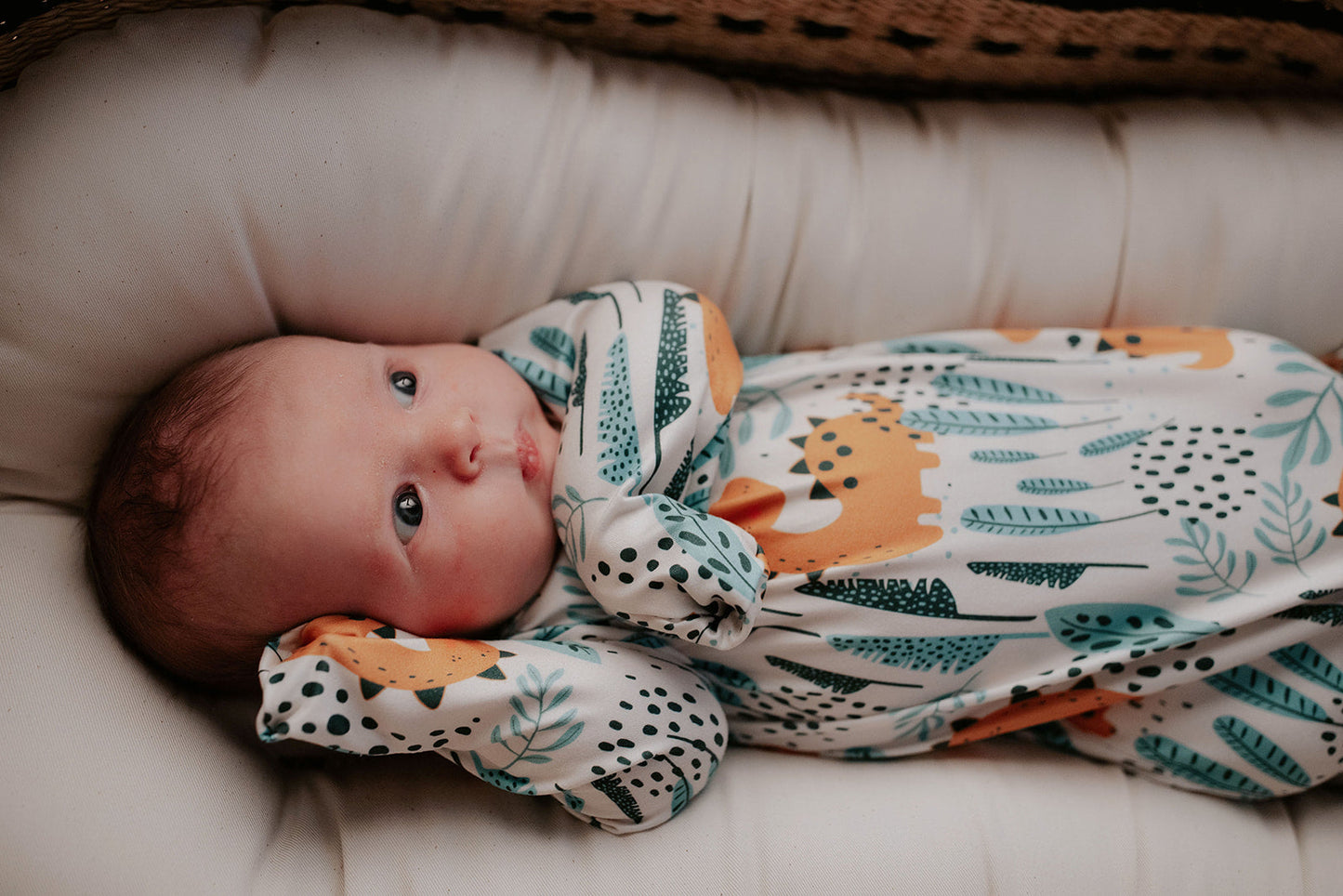 Three Little Tots Dinosaur Themed Newborn Knotted Gown