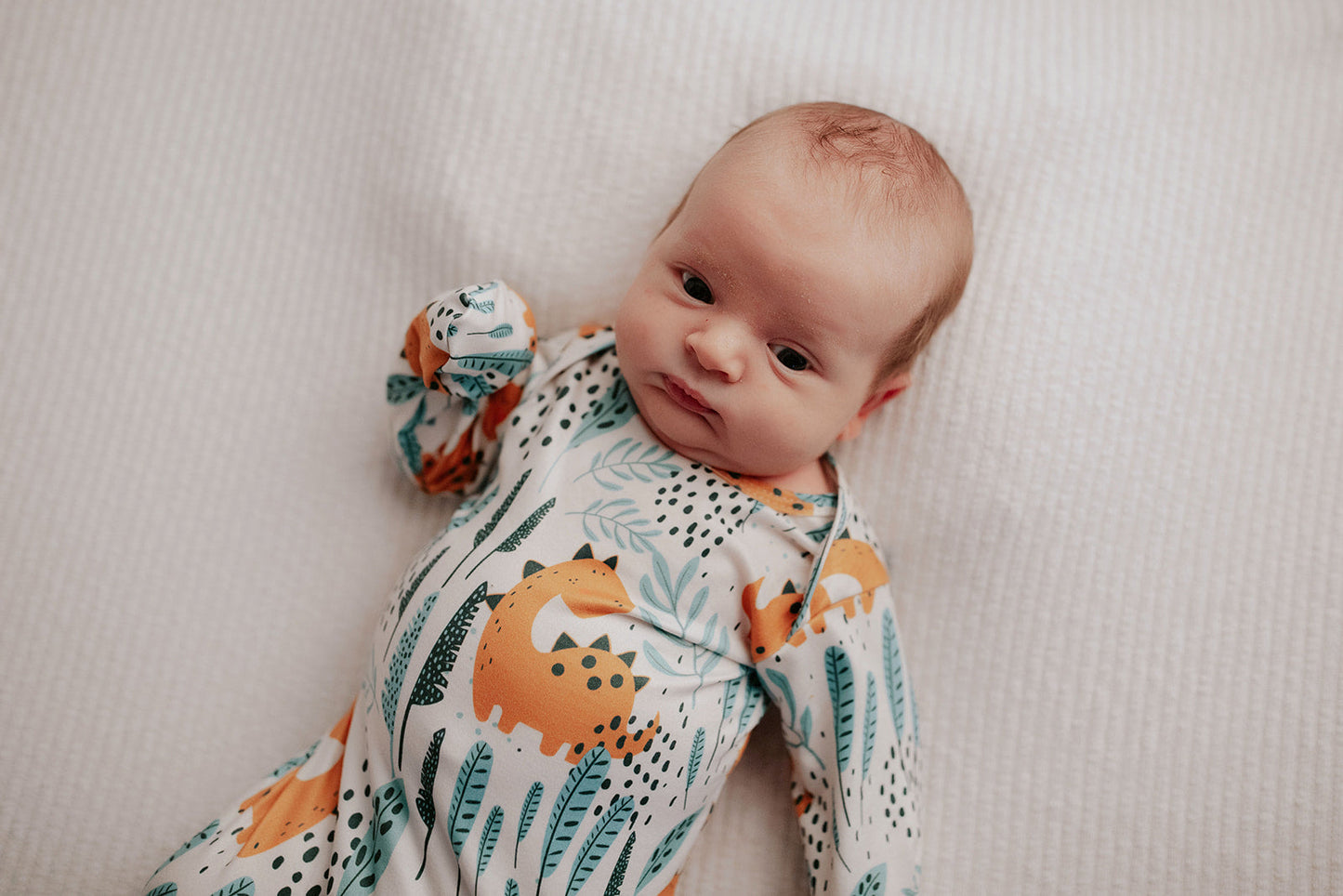 Three Little Tots Dinosaur Themed Newborn Knotted Gown