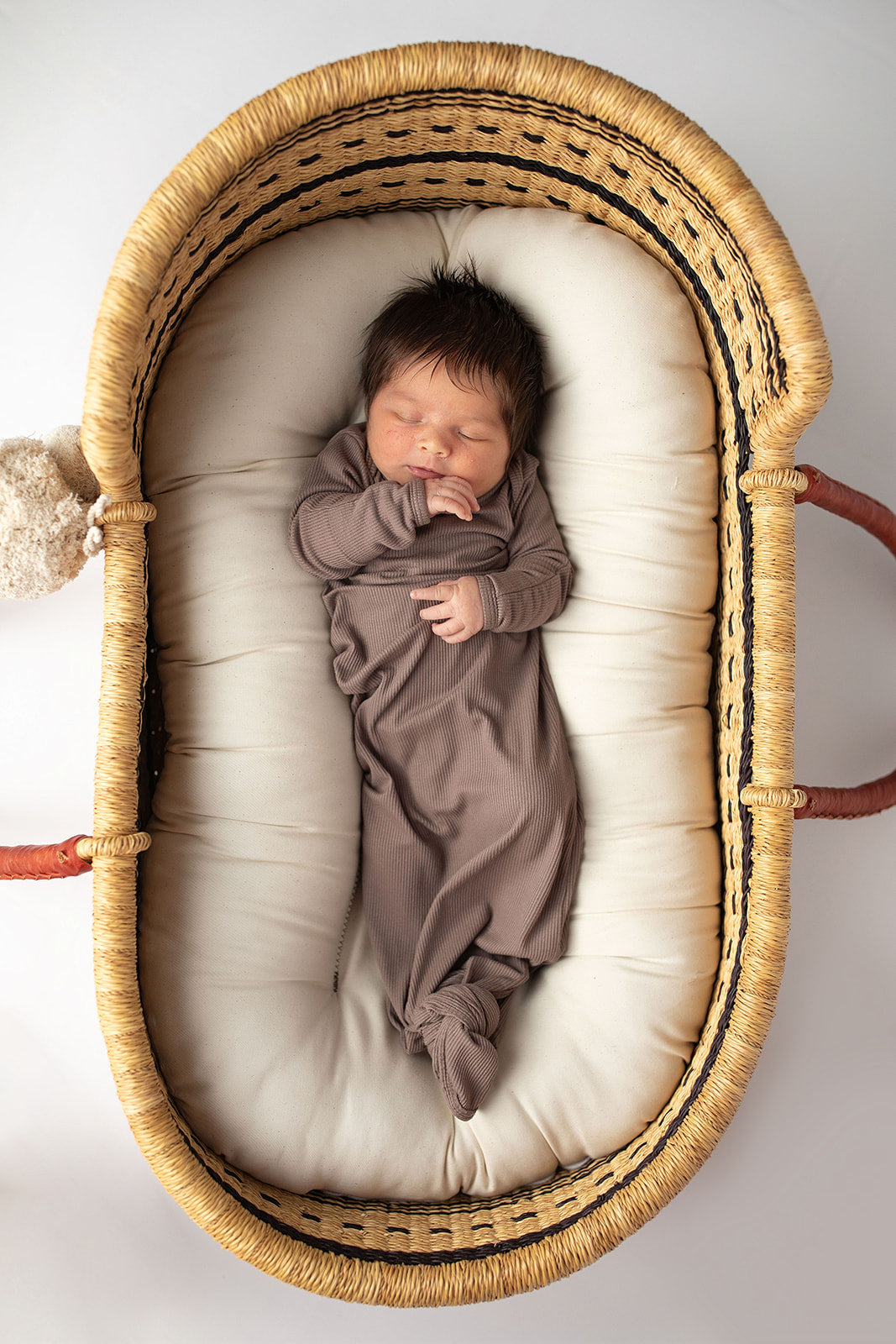 Three Little Tots Cocoa Brown Ribbed Knotted Newborn Baby Gown