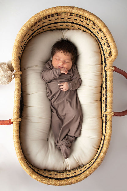 Three Little Tots Cocoa Brown Ribbed Knotted Newborn Baby Gown