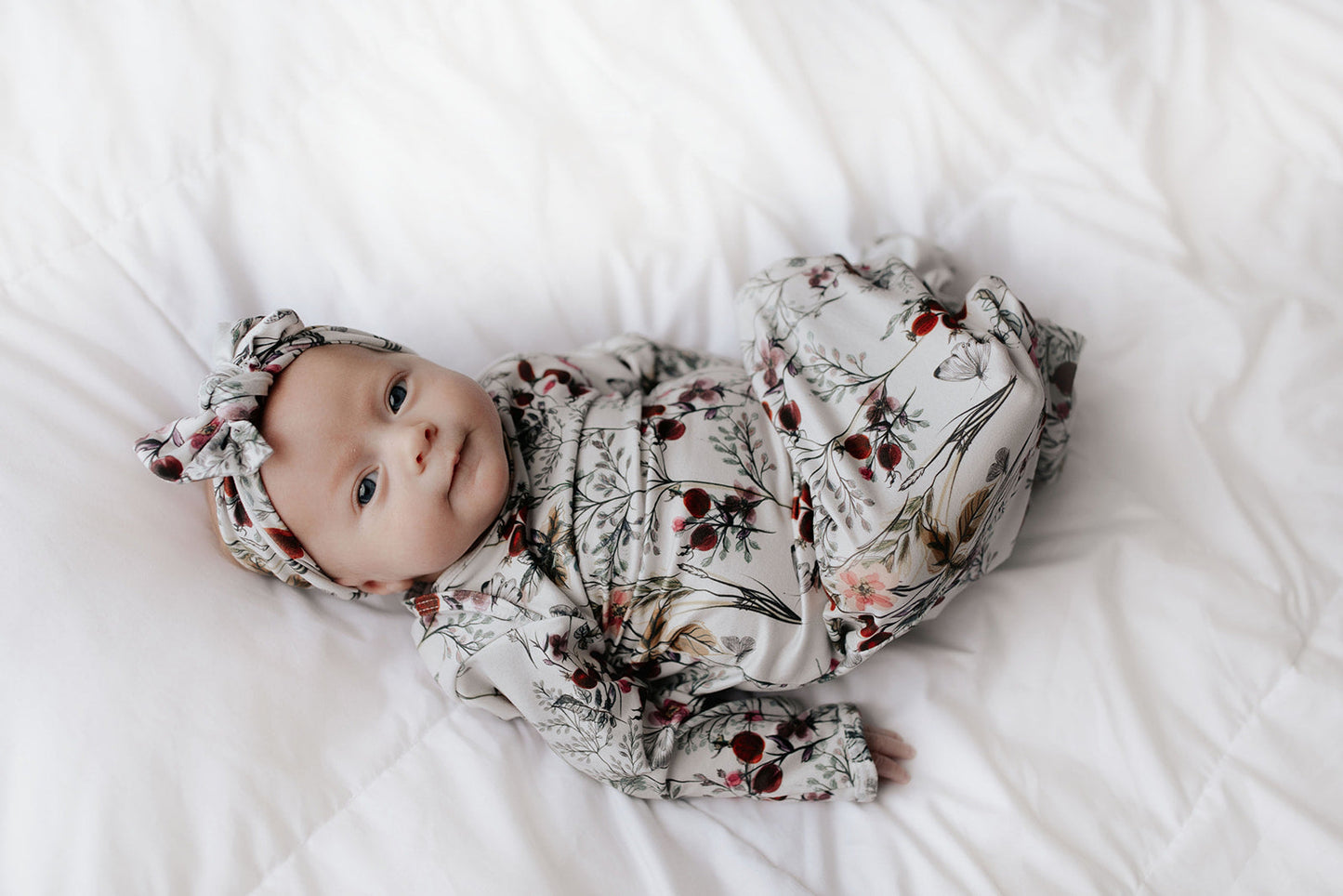 Three Little Tots Floral Newborn Knotted Baby Gown