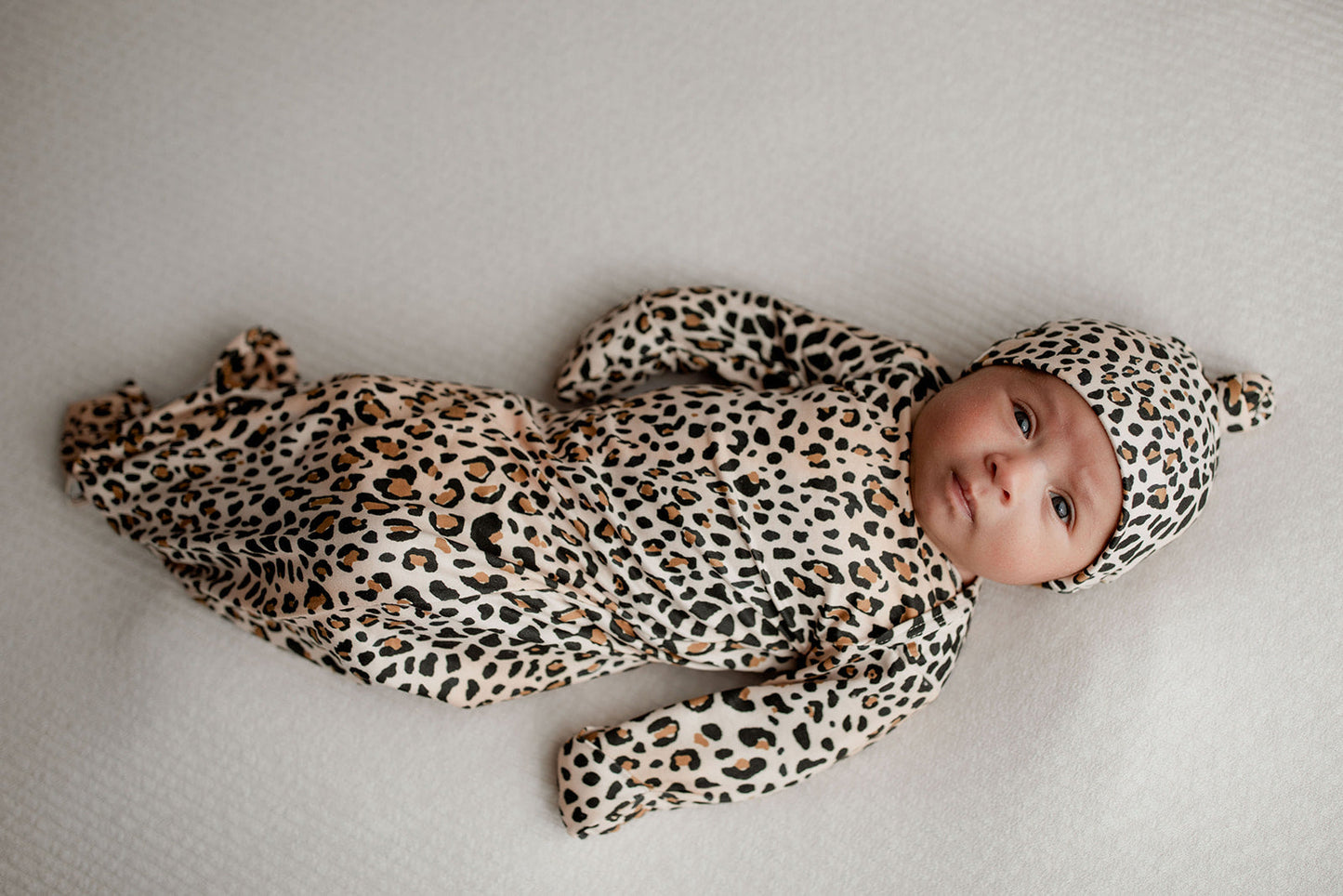 Three Little Tots Leopard Knotted Newborn Baby Gown