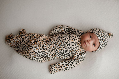 Three Little Tots Leopard Knotted Newborn Baby Gown