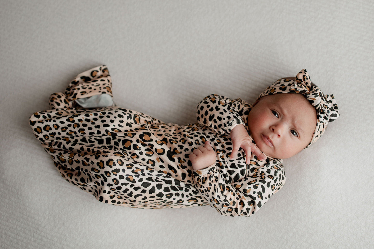 Three Little Tots Leopard Knotted Newborn Baby Gown