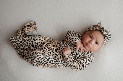 Three Little Tots Leopard Knotted Newborn Baby Gown