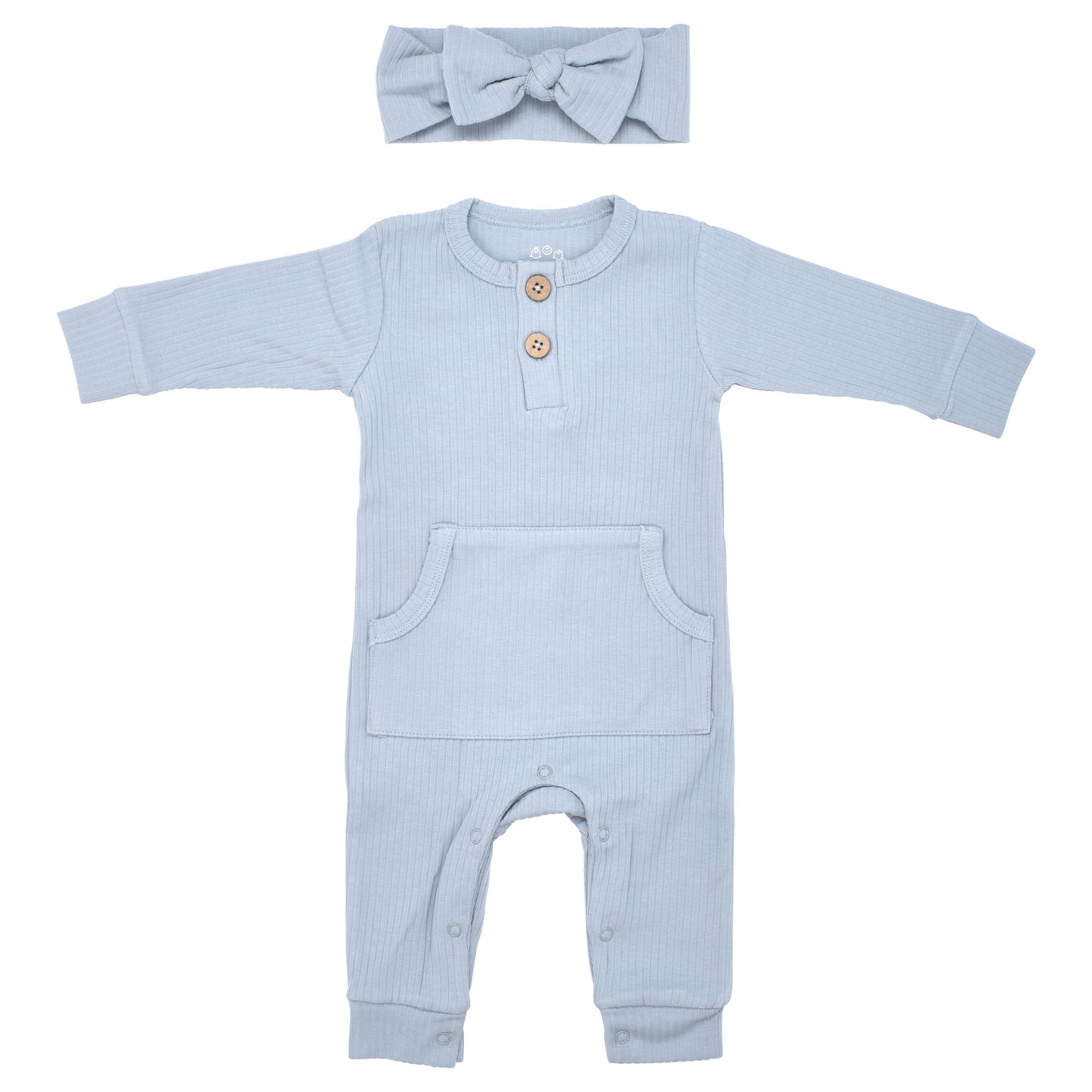 Three Little Tots Blissful Blue Baby Ribbed Playsuit with Pockets
