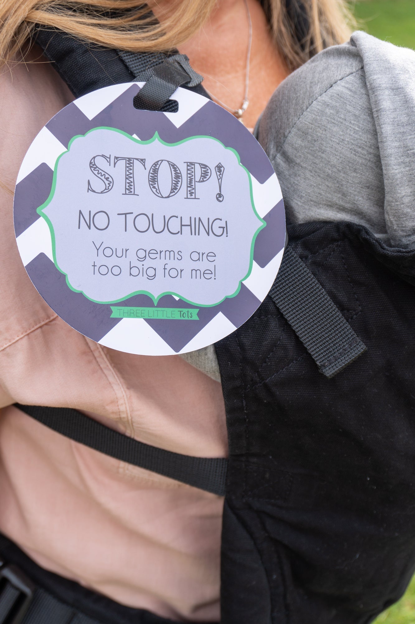 Three Little Tots Stop No Touching Boy Car Seat Sign Tag