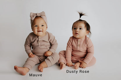 Three Little Tots Dusty Rose Pink Baby Ribbed Playsuit with Pockets