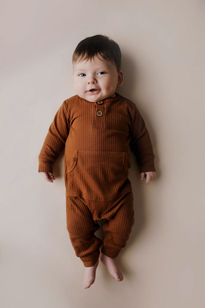 Three Little Tots Clay Baby Ribbed Playsuit with Pockets
