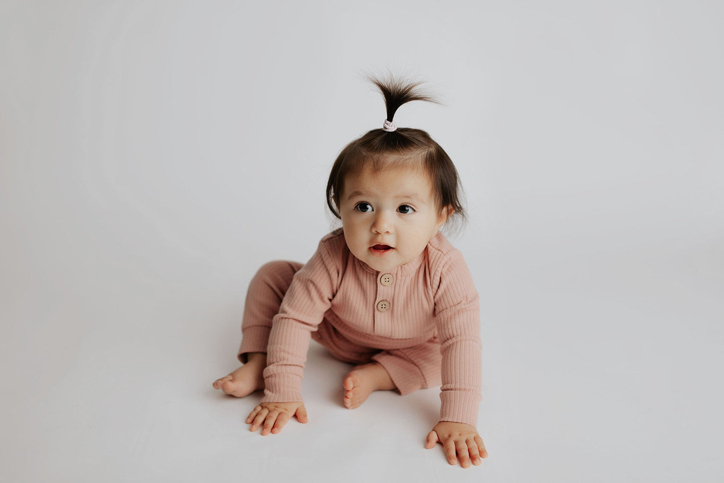 Three Little Tots Dusty Rose Pink Baby Ribbed Playsuit with Pockets