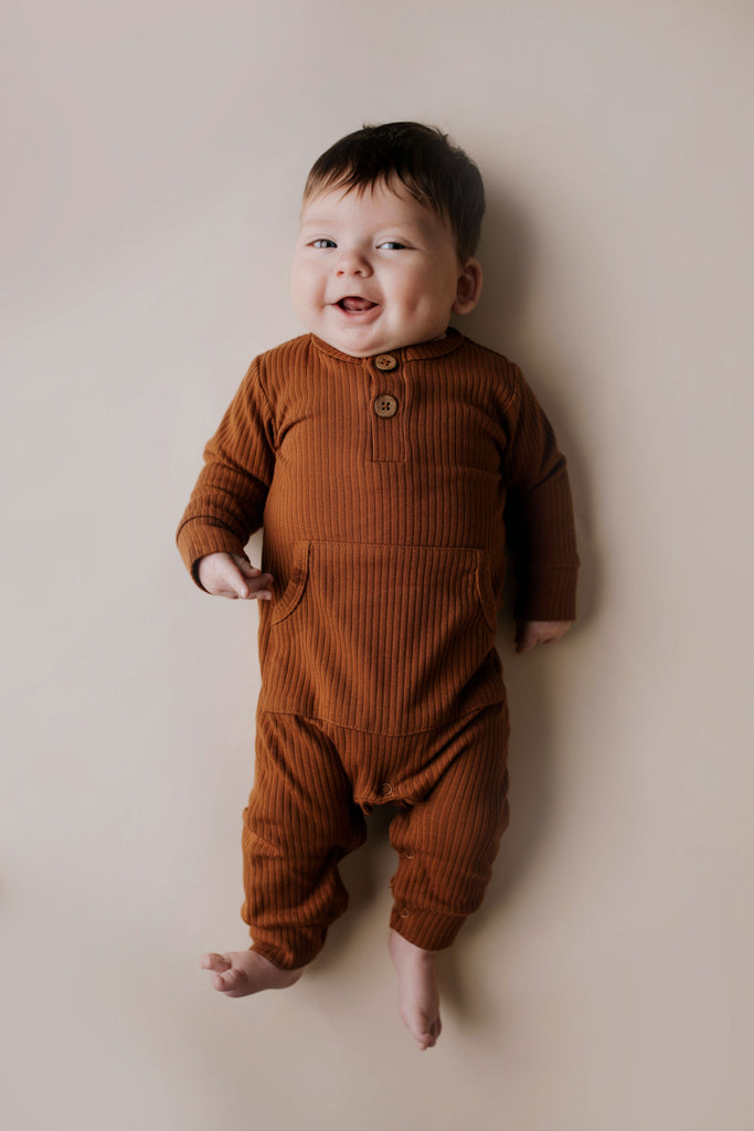 Three Little Tots Clay Baby Ribbed Playsuit with Pockets