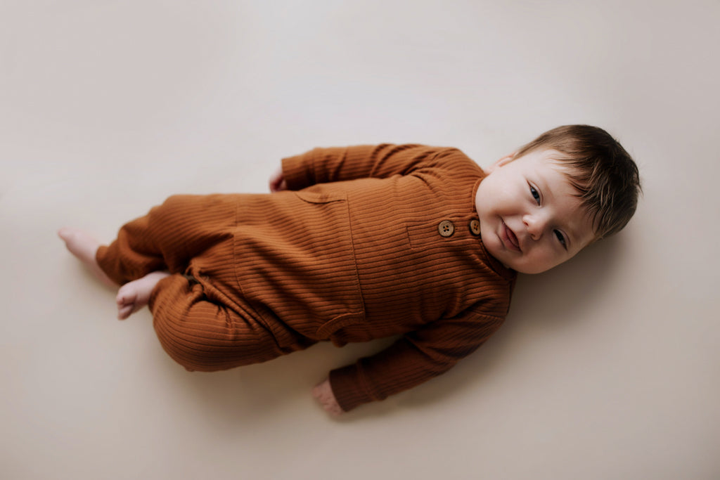 Three Little Tots Clay Baby Ribbed Playsuit with Pockets