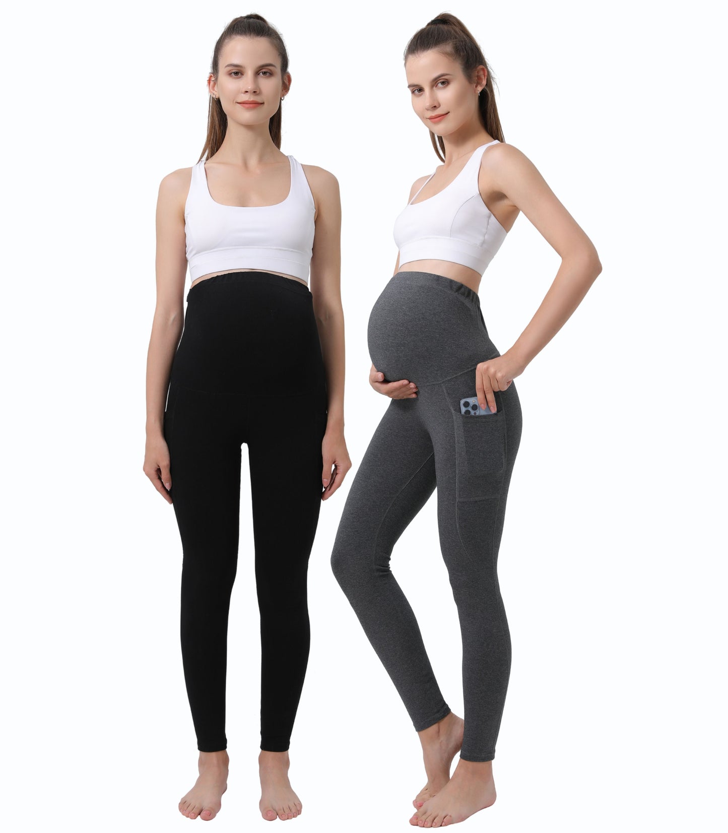 Alina Mae Maternity Pregnancy Yoga Pants with Pockets (2 Pack)