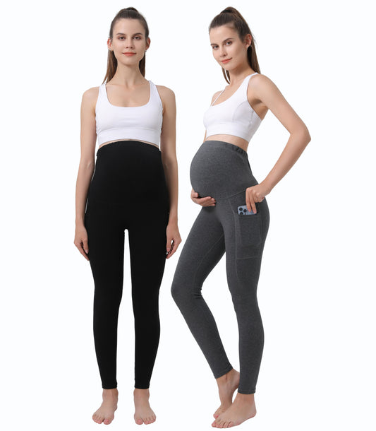 Alina Mae Maternity Pregnancy Yoga Pants with Pockets (2 Pack)