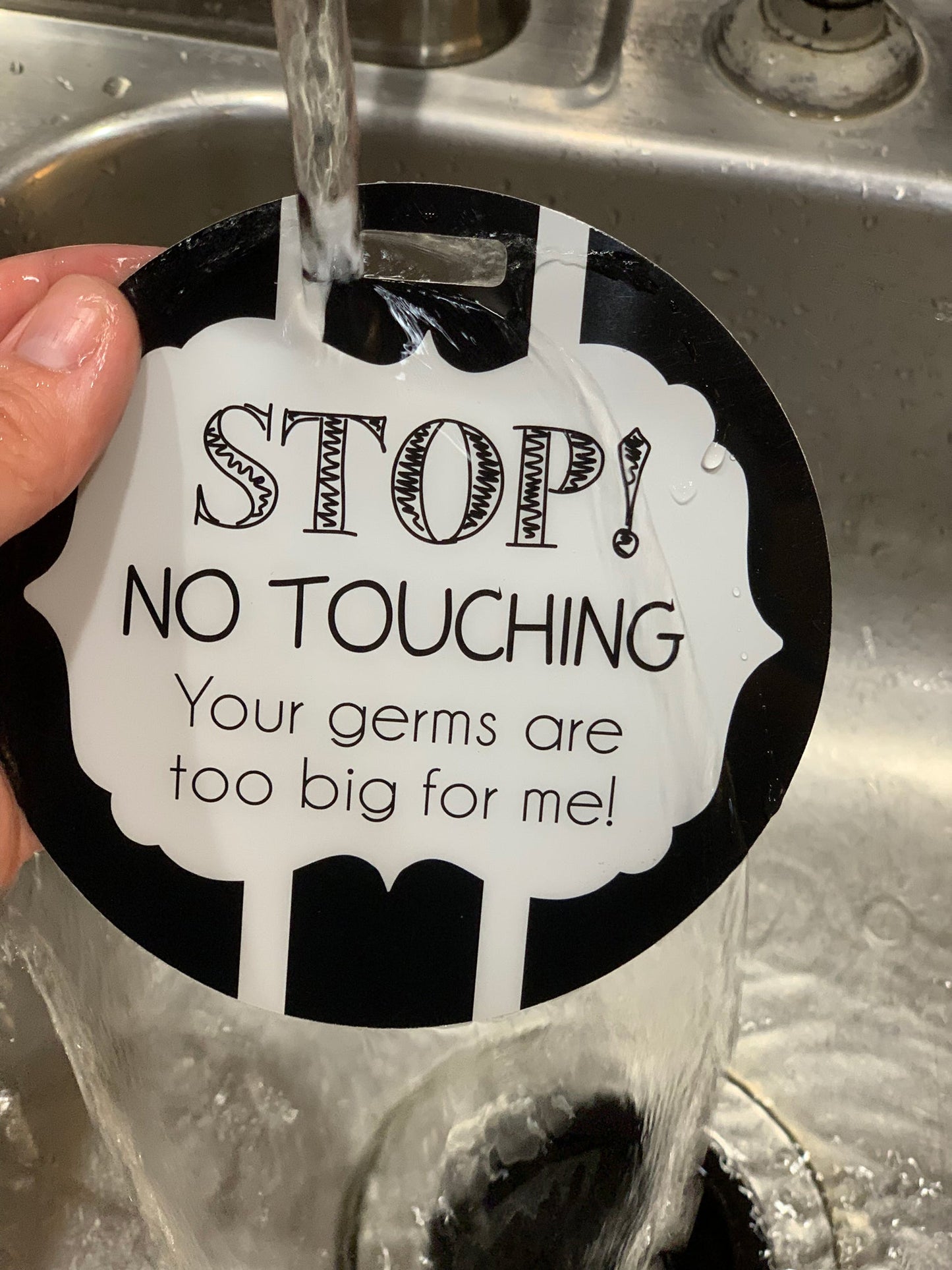Three Little Tots Black and White No Touching Baby Car Seat Sign Tag