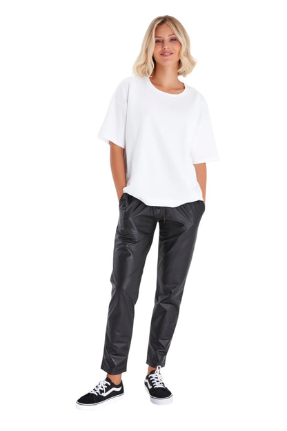 Accouchée Comfy Cool Foldover Waistband Faux Leather Maternity Jogger Pants