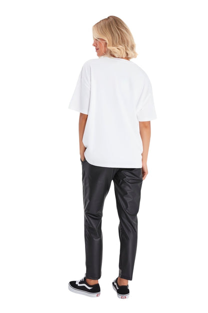 Accouchée Comfy Cool Foldover Waistband Faux Leather Maternity Jogger Pants