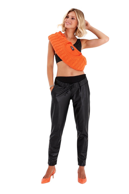 Accouchée Comfy Cool Foldover Waistband Faux Leather Maternity Jogger Pants