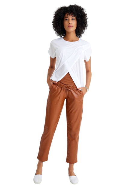 Accouchée Comfy Cool Foldover Waistband Faux Leather Maternity Jogger Pants