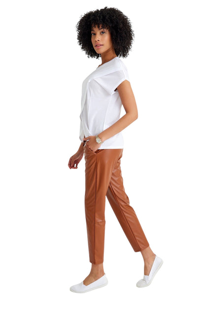 Accouchée Comfy Cool Foldover Waistband Faux Leather Maternity Jogger Pants