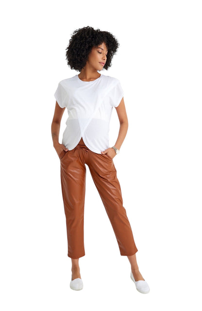 Accouchée Comfy Cool Foldover Waistband Faux Leather Maternity Jogger Pants