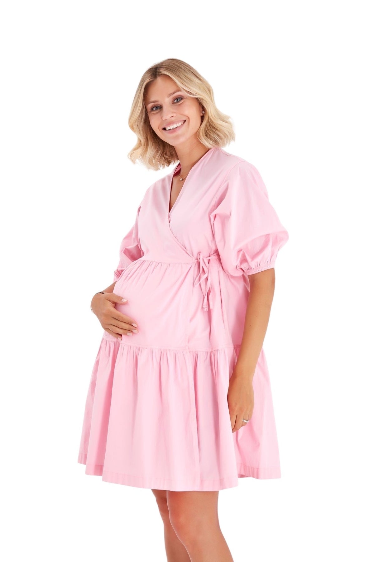 Accouchée Waterfall Tie Waist A-Line Maternity/Nursing Wrap Dress