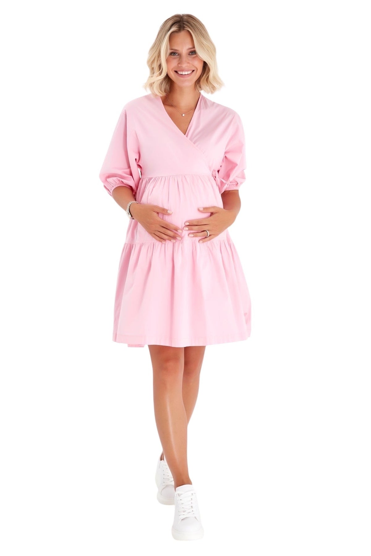 Accouchée Waterfall Tie Waist A-Line Maternity/Nursing Wrap Dress