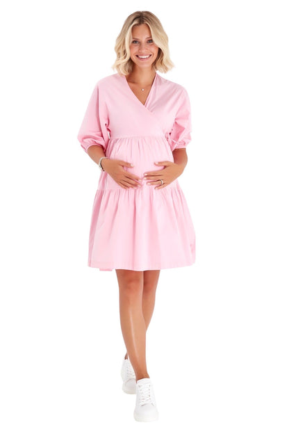 Accouchée Waterfall Tie Waist A-Line Maternity/Nursing Wrap Dress