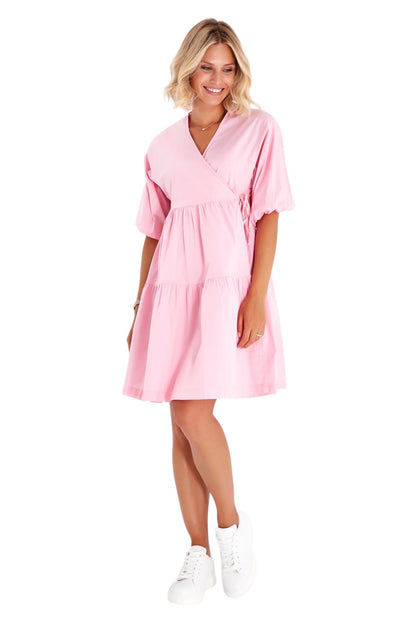 Accouchée Waterfall Tie Waist A-Line Maternity/Nursing Wrap Dress