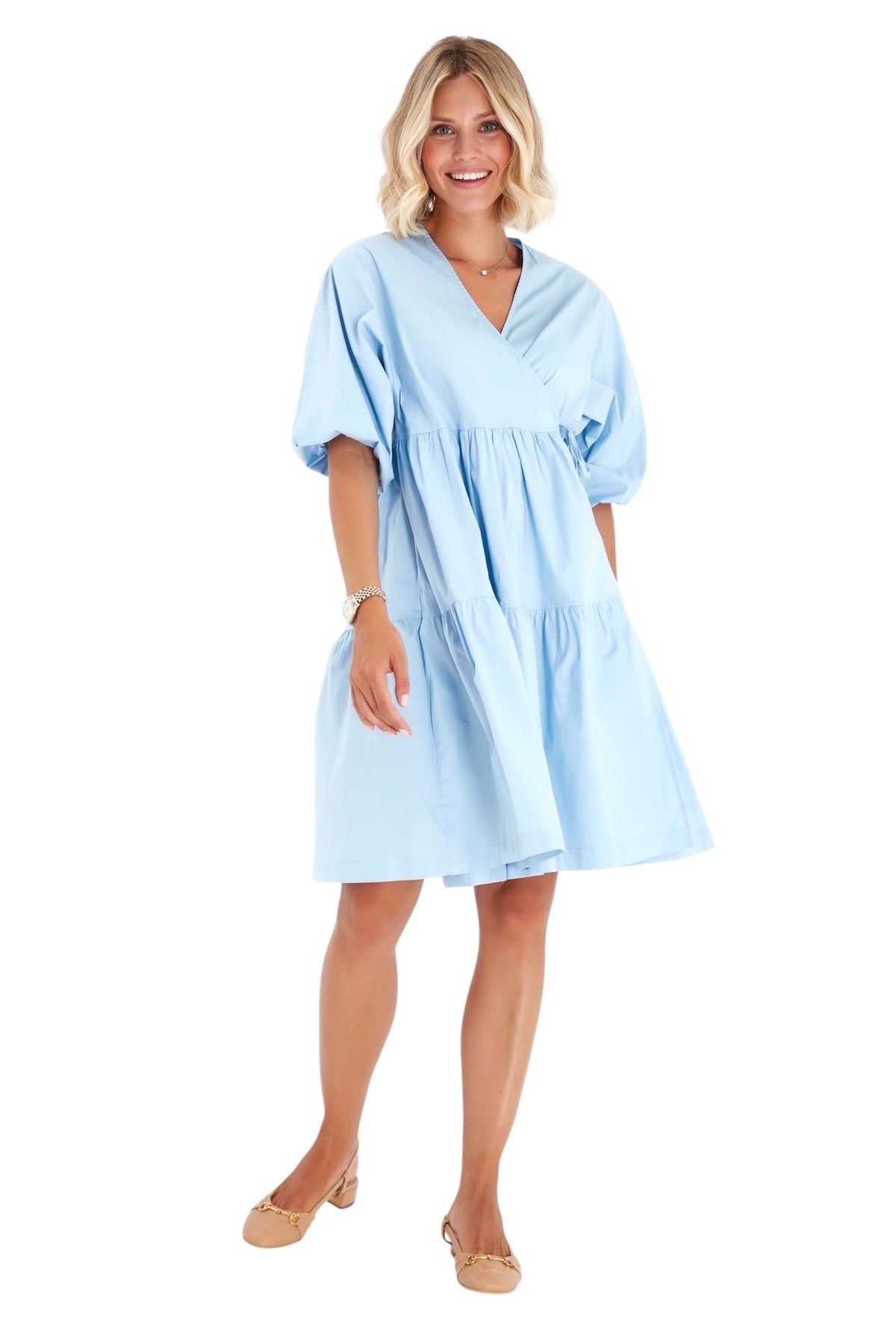Accouchée Waterfall Tie Waist A-Line Maternity/Nursing Wrap Dress