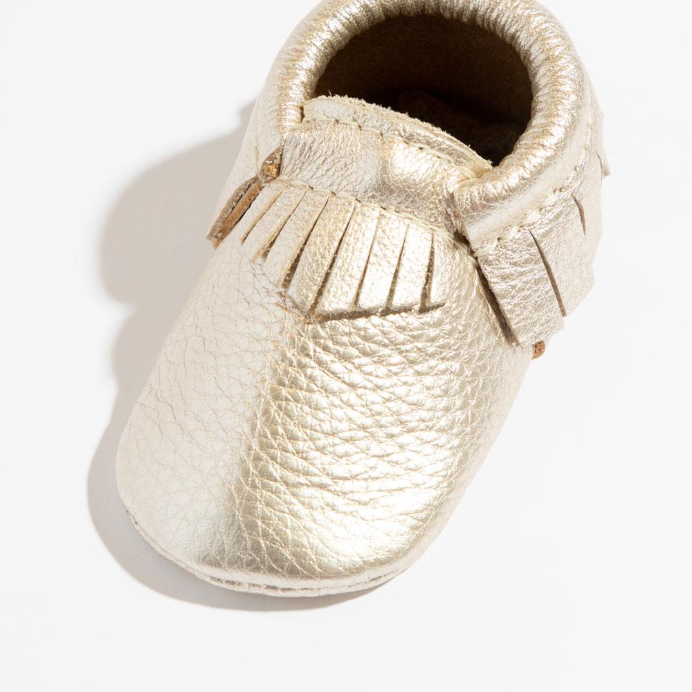 Freshly Picked Platinum Moccasin Baby Shoe