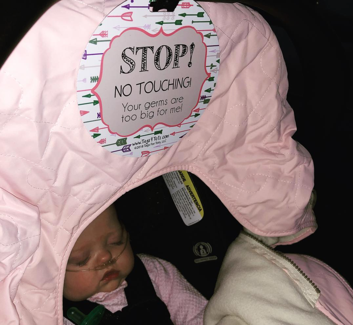 Three Little Tots Girl Arrows Stop No Touching Newborn Baby Car Seat Sign Tag
