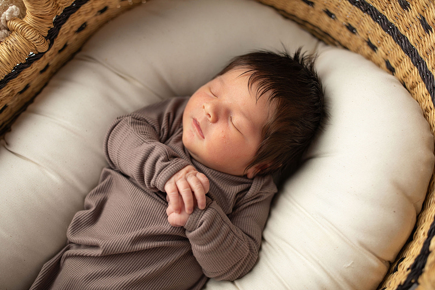Three Little Tots Cocoa Brown Ribbed Knotted Newborn Baby Gown