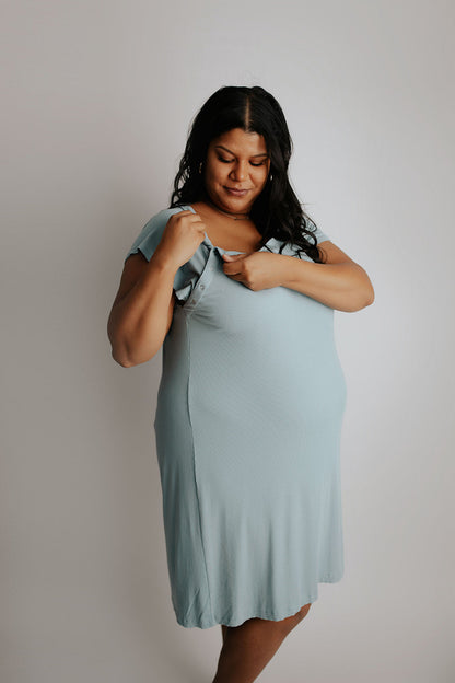 Three Little Tots Ribbed Blue Bird Labor and Delivery Nursing Hospital Gown