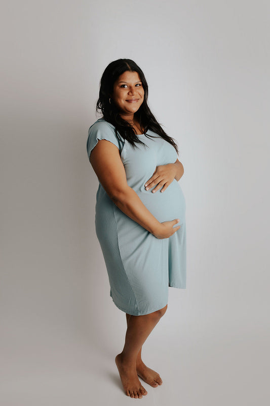 Three Little Tots Ribbed Blue Bird Labor and Delivery Nursing Hospital Gown