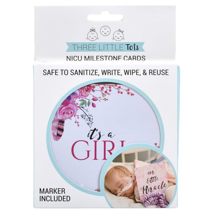 Three Little Tots Girl Plastic NICU Milestone Cards w/ Marker