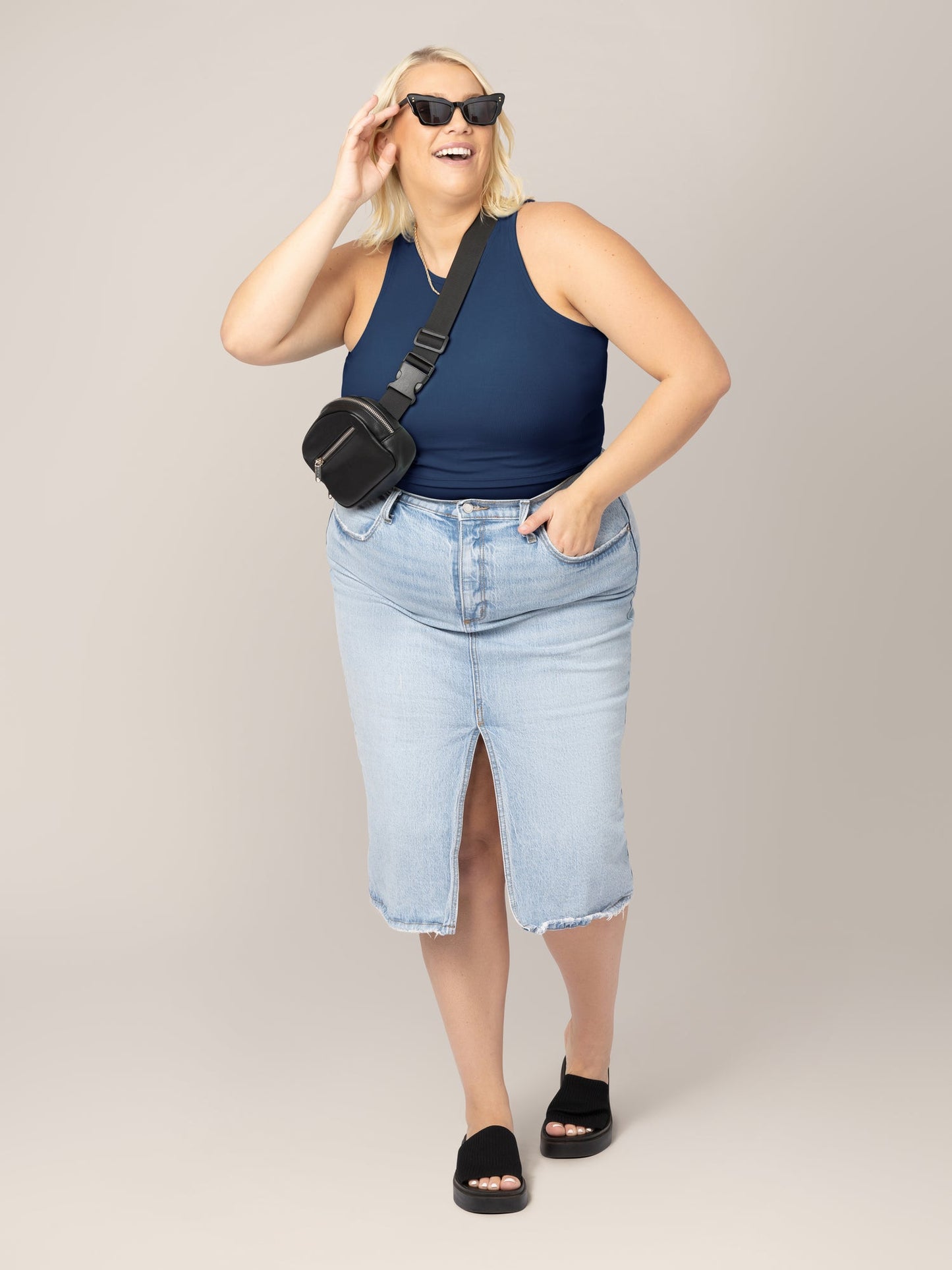 Kindred Bravely Ribbed Bamboo Racerback Nursing Tank Navy